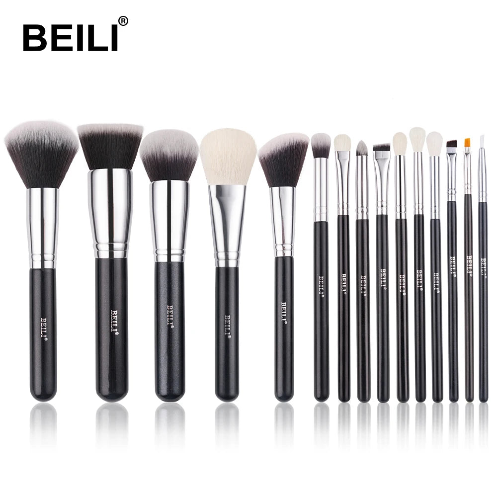 BEILI 15Pcs Rose Gold Makeup Brushes Pink Natural Goat Hair
