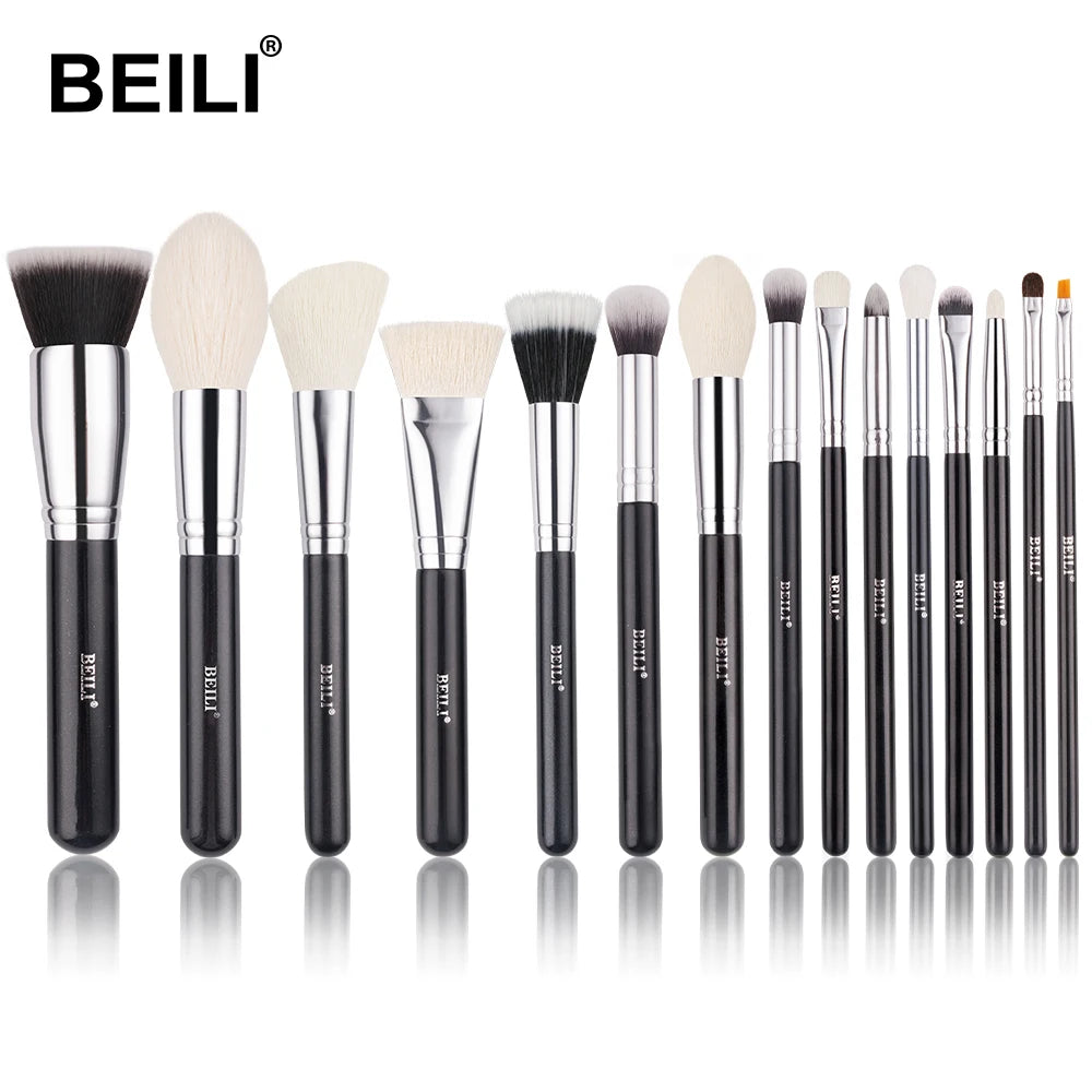 BEILI 15Pcs Rose Gold Makeup Brushes Pink Natural Goat Hair