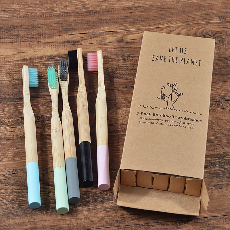 5Pack Adult Bamboo Toothbrush Medium Bristles Eco Friendly
