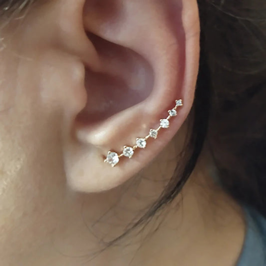 Long Dipper Ear Hook Clip on Earrings for Women Four-Prong Setting Zircon