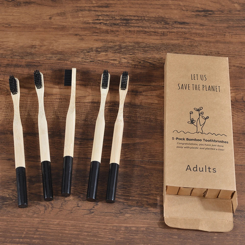5Pack Adult Bamboo Toothbrush Medium Bristles Eco Friendly