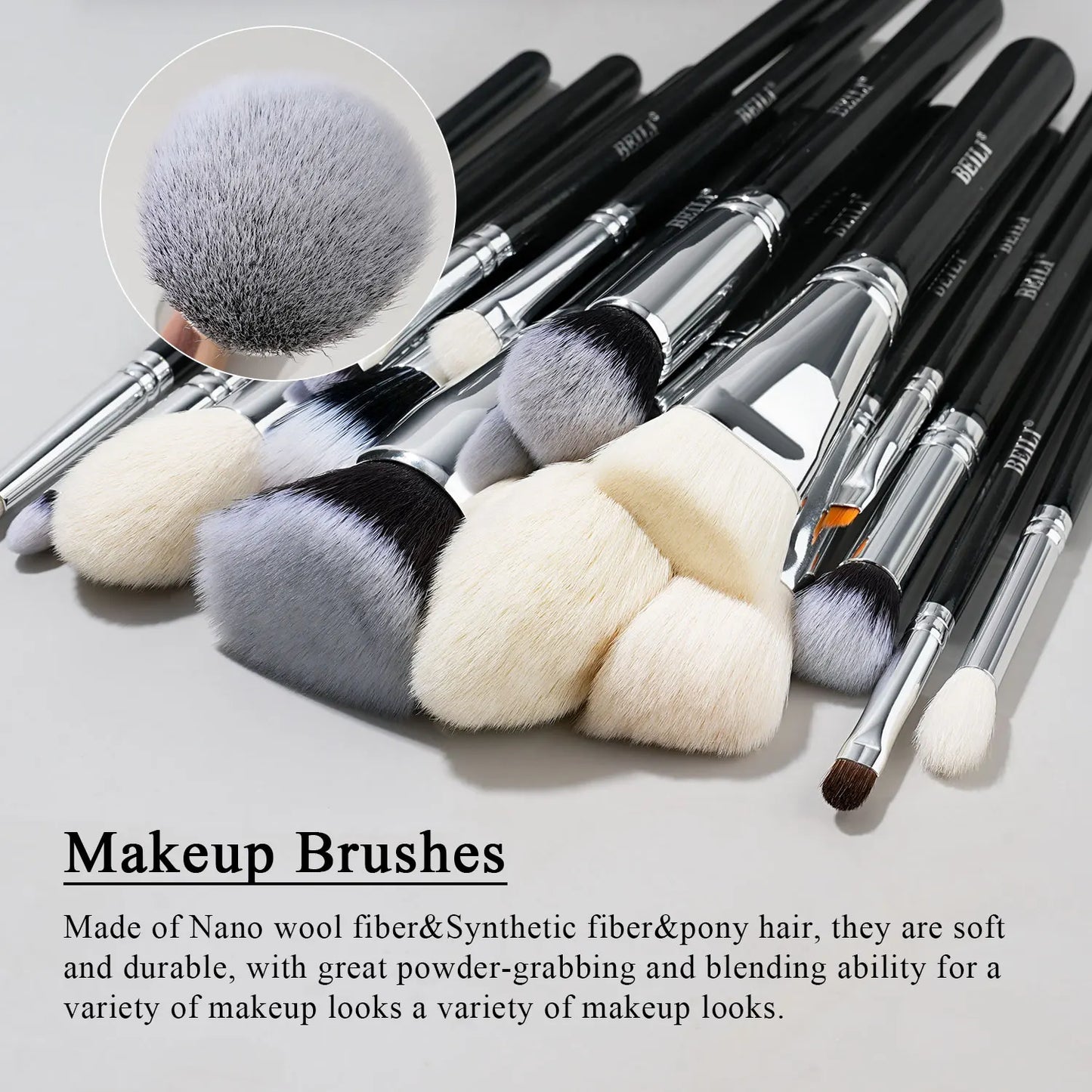 BEILI 15Pcs Rose Gold Makeup Brushes Pink Natural Goat Hair