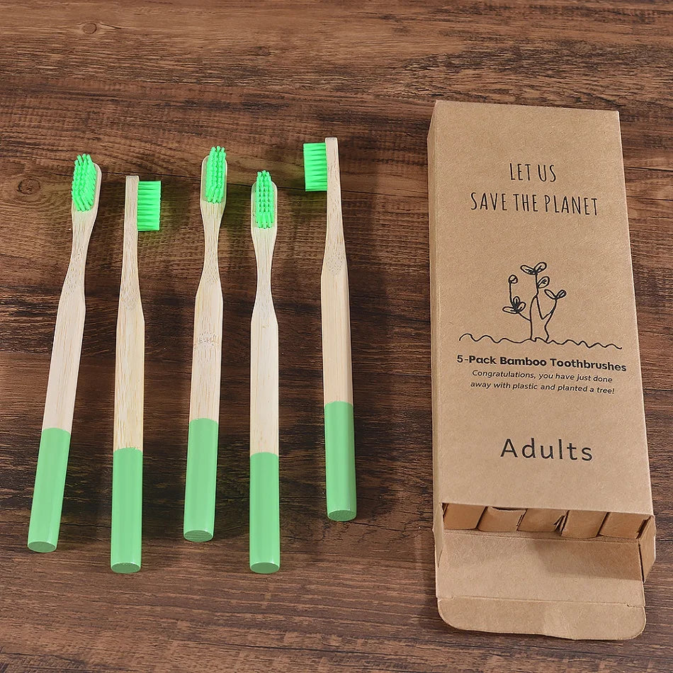5Pack Adult Bamboo Toothbrush Medium Bristles Eco Friendly