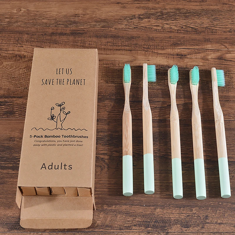 5Pack Adult Bamboo Toothbrush Medium Bristles Eco Friendly