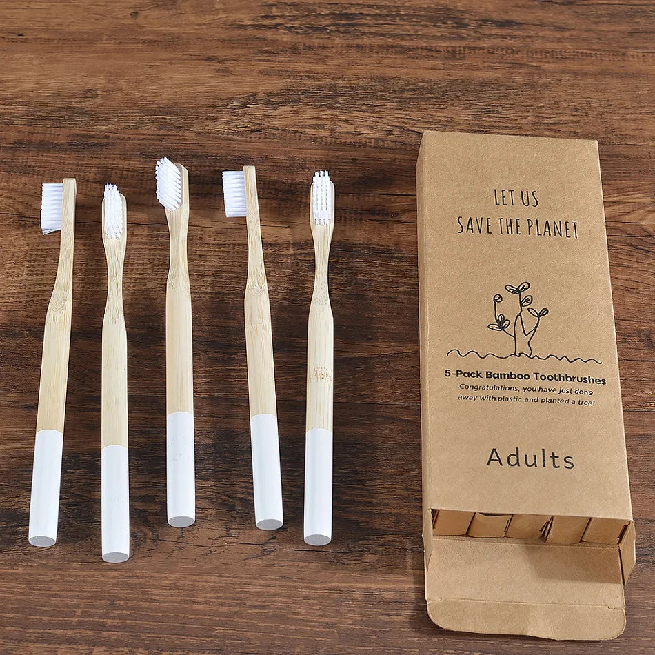 5Pack Adult Bamboo Toothbrush Medium Bristles Eco Friendly