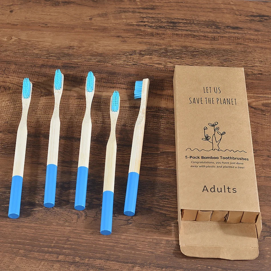 5Pack Adult Bamboo Toothbrush Medium Bristles Eco Friendly