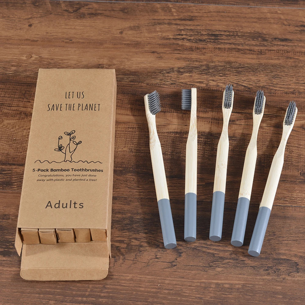 5Pack Adult Bamboo Toothbrush Medium Bristles Eco Friendly