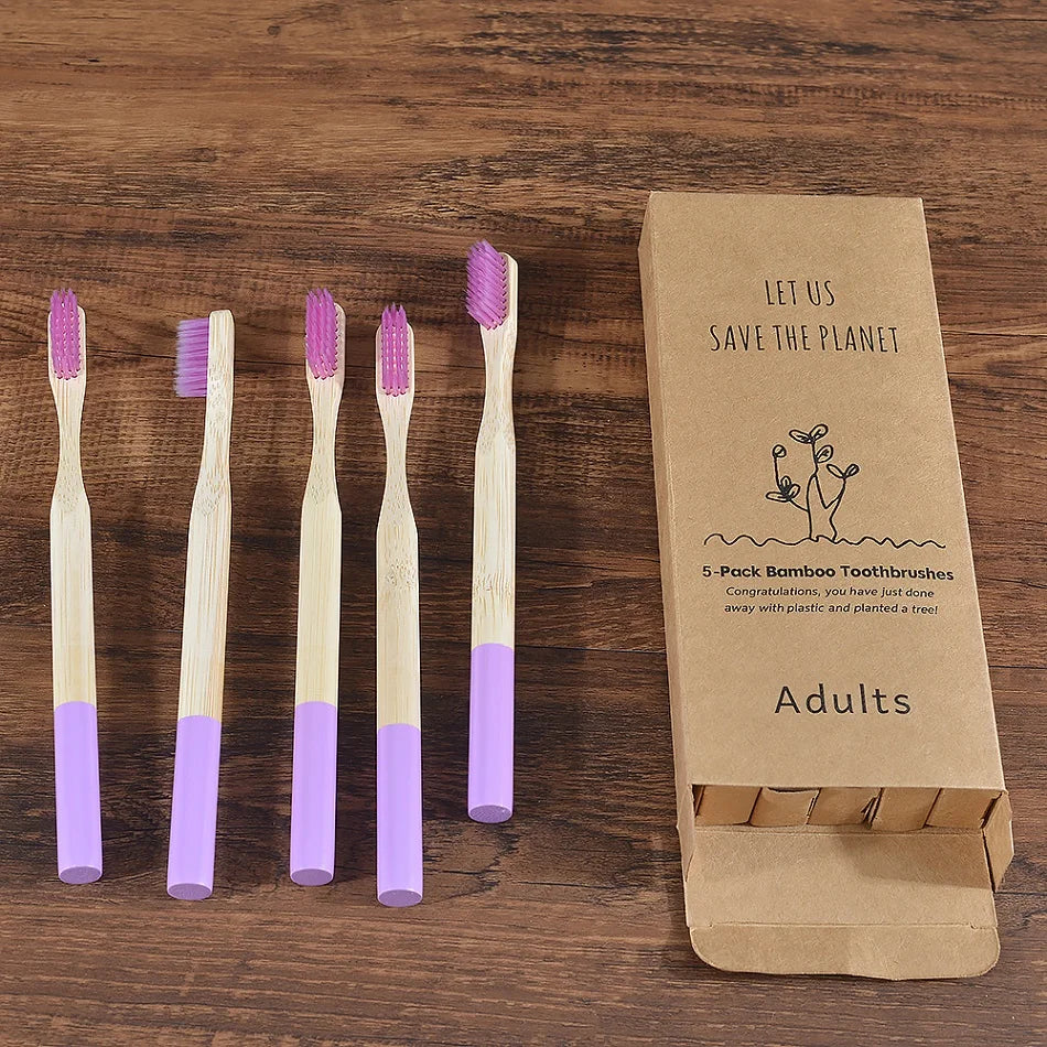 5Pack Adult Bamboo Toothbrush Medium Bristles Eco Friendly