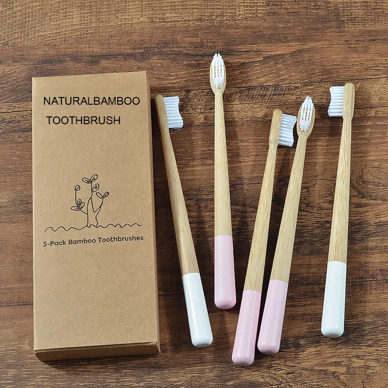 5Pack Adult Bamboo Toothbrush Medium Bristles Eco Friendly