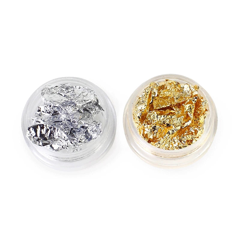 1 Box Gold Silver Irregular Aluminum Foil Paper Nail Art Sticker 3D Glitter DIY