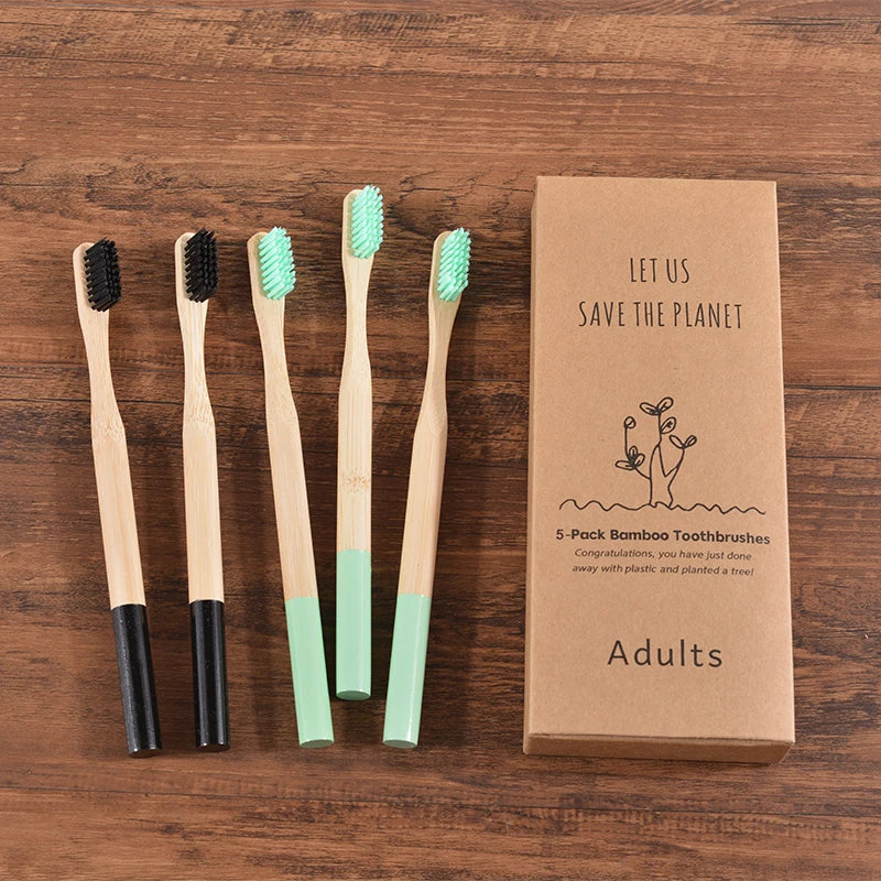 5Pack Adult Bamboo Toothbrush Medium Bristles Eco Friendly