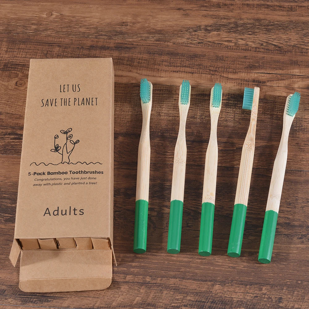 5Pack Adult Bamboo Toothbrush Medium Bristles Eco Friendly