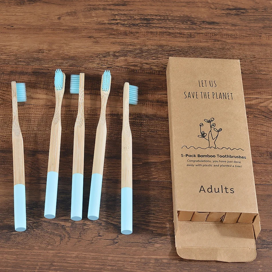 5Pack Adult Bamboo Toothbrush Medium Bristles Eco Friendly