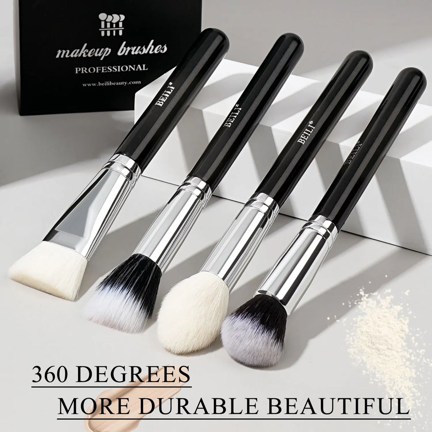 BEILI 15Pcs Rose Gold Makeup Brushes Pink Natural Goat Hair