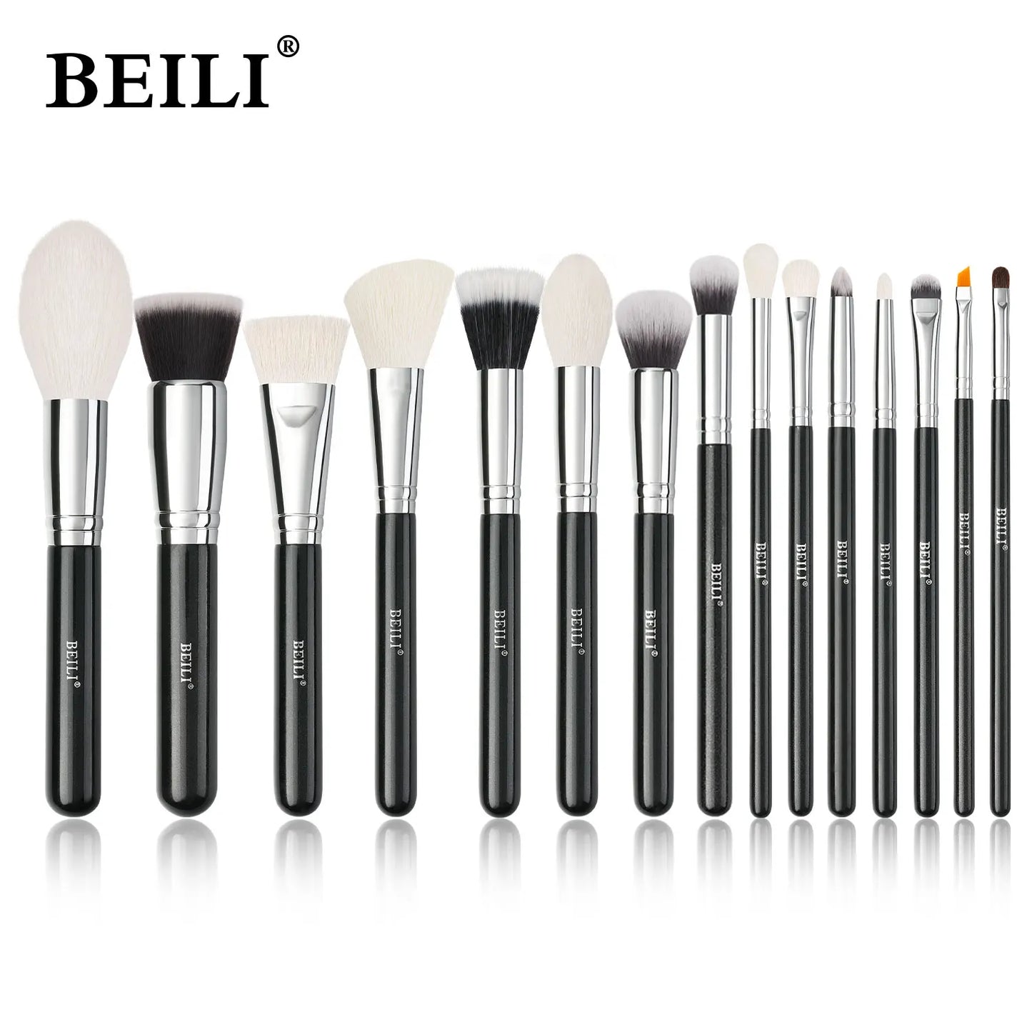 BEILI 15Pcs Rose Gold Makeup Brushes Pink Natural Goat Hair