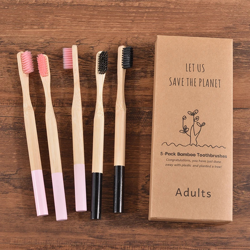 5Pack Adult Bamboo Toothbrush Medium Bristles Eco Friendly