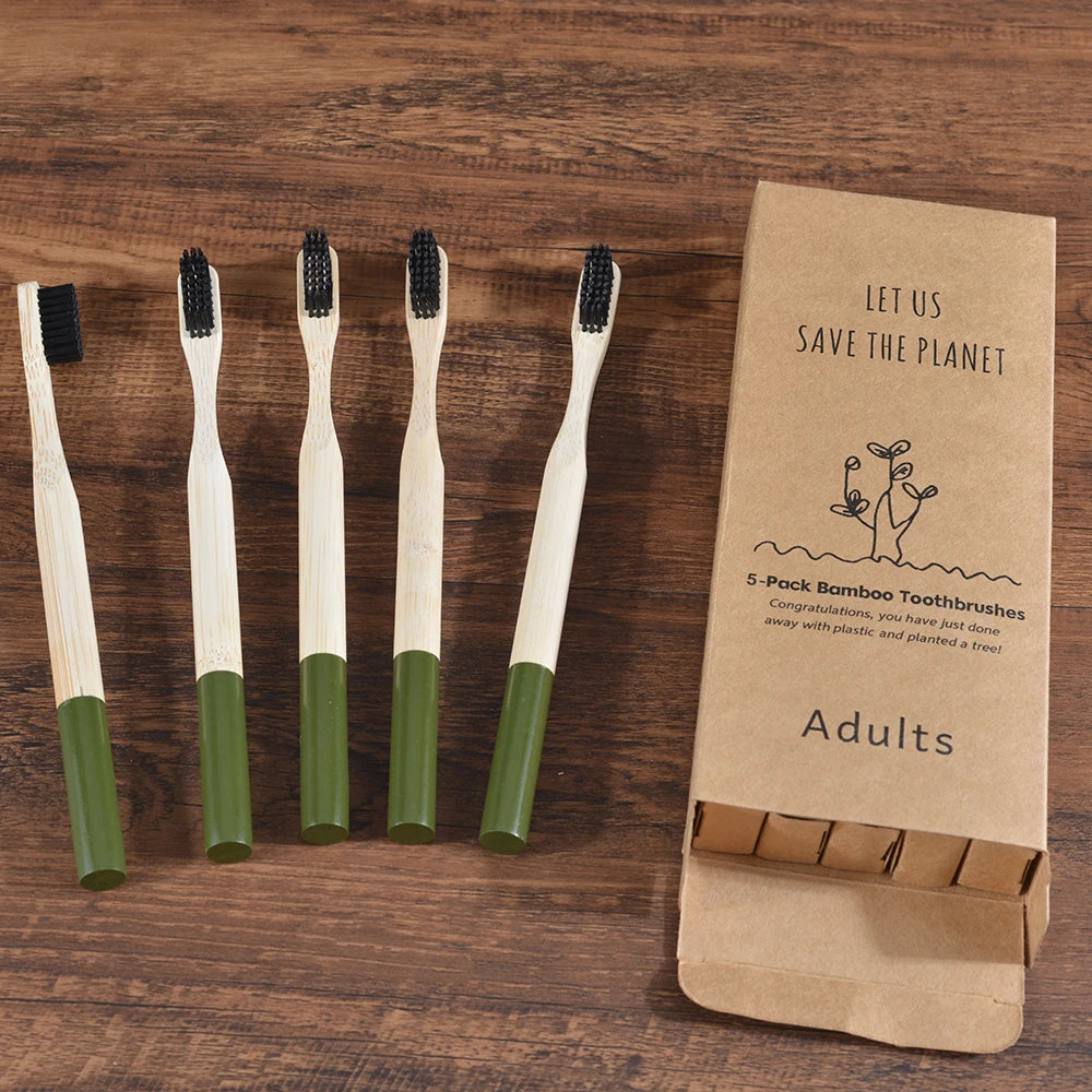 5Pack Adult Bamboo Toothbrush Medium Bristles Eco Friendly