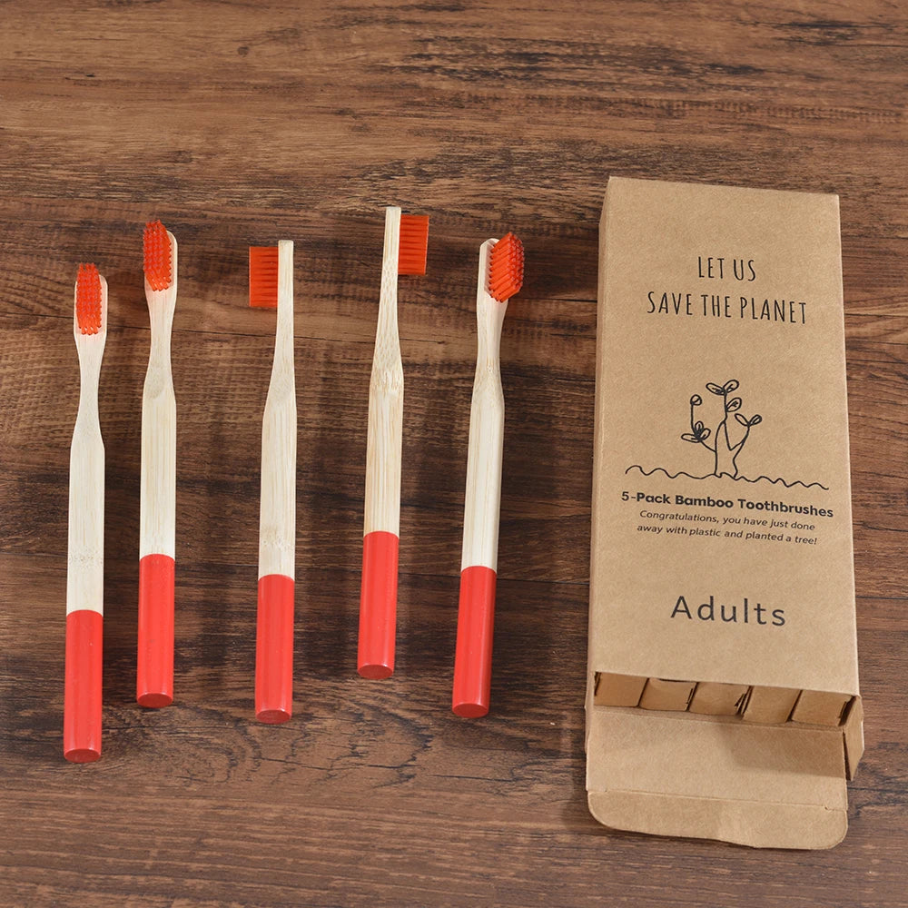 5Pack Adult Bamboo Toothbrush Medium Bristles Eco Friendly