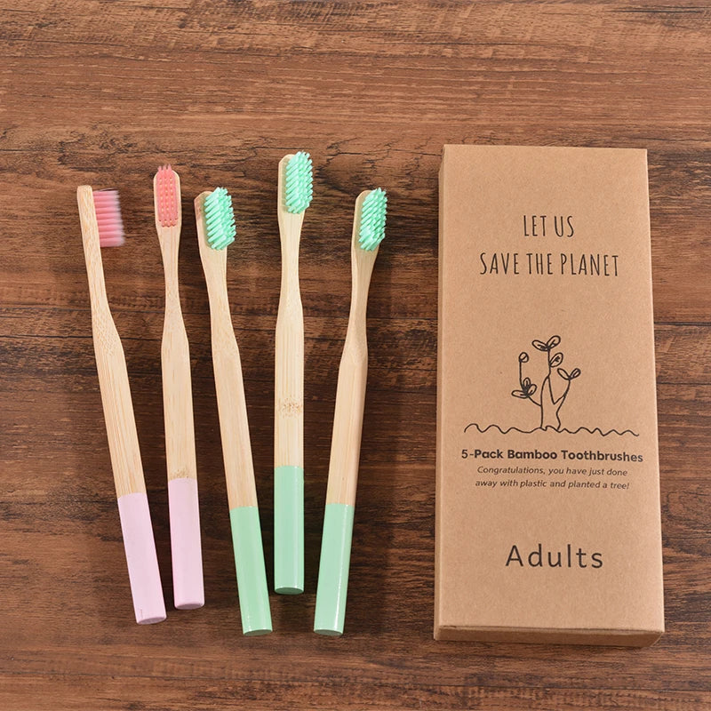 5Pack Adult Bamboo Toothbrush Medium Bristles Eco Friendly