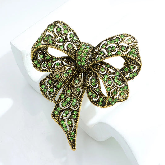 CINDY XIANG Black Color Rhinestone Bow Brooches for Women Large Bowknot Brooch