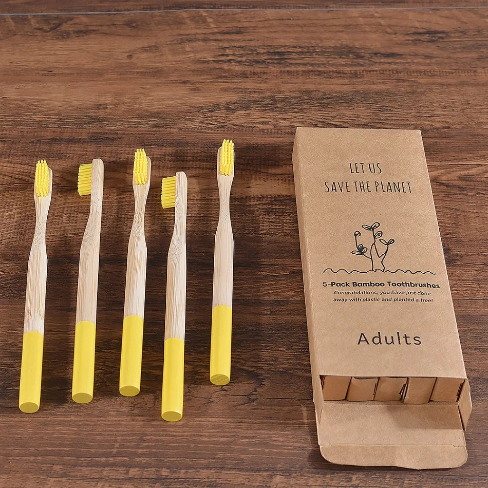 5Pack Adult Bamboo Toothbrush Medium Bristles Eco Friendly
