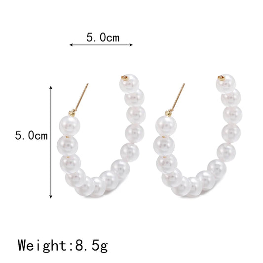 Trend Simulation Pearl Long Earrings Female White Round Pearl Wedding Pendant