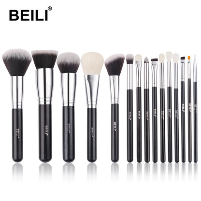 BEILI 15Pcs Rose Gold Makeup Brushes Pink Natural Goat Hair