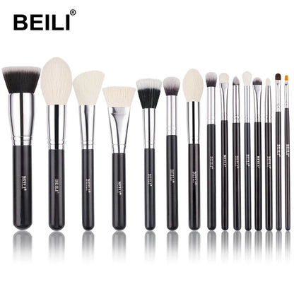 BEILI 15Pcs Rose Gold Makeup Brushes Pink Natural Goat Hair