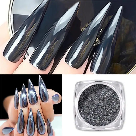 1g/Box Magic Mirror Black Nails Glitter Powder Shining Chrome Pigment Dust