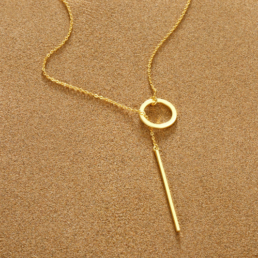 Minimalist Round Stick Pendant Necklace for Women Pearl Clavicle Necklace