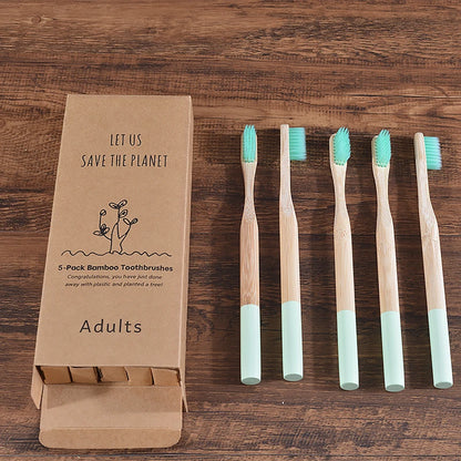 5Pack Adult Bamboo Toothbrush Medium Bristles Eco Friendly