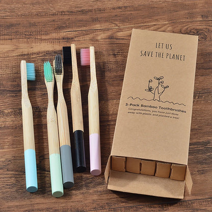 5Pack Adult Bamboo Toothbrush Medium Bristles Eco Friendly
