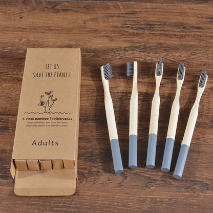 5Pack Adult Bamboo Toothbrush Medium Bristles Eco Friendly