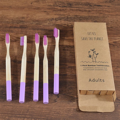5Pack Adult Bamboo Toothbrush Medium Bristles Eco Friendly