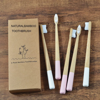 5Pack Adult Bamboo Toothbrush Medium Bristles Eco Friendly