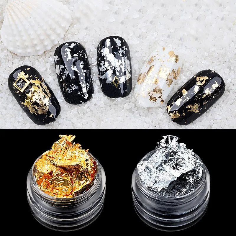 1 Box Gold Silver Irregular Aluminum Foil Paper Nail Art Sticker 3D Glitter DIY