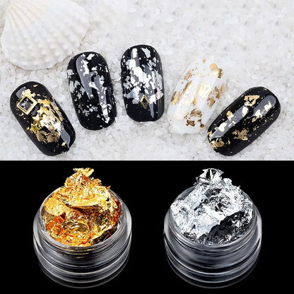 1 Box Gold Silver Irregular Aluminum Foil Paper Nail Art Sticker 3D Glitter DIY
