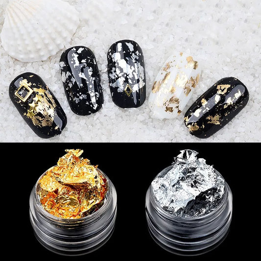 1 Box Gold Silver Irregular Aluminum Foil Paper Nail Art Sticker 3D Glitter DIY
