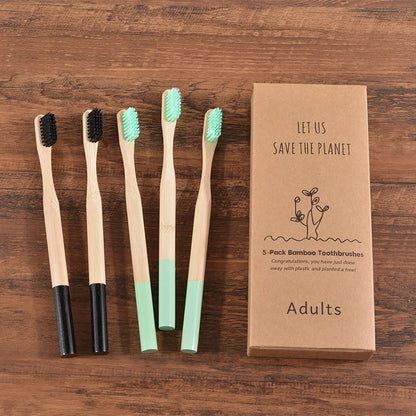 5Pack Adult Bamboo Toothbrush Medium Bristles Eco Friendly