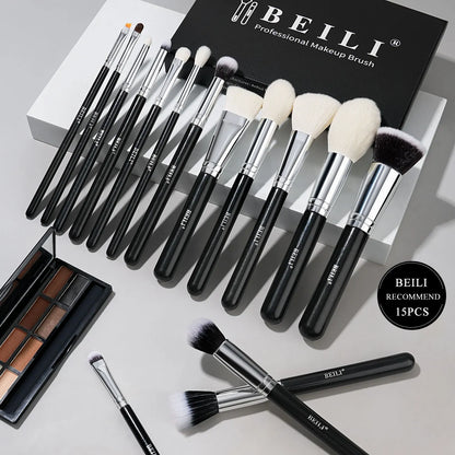BEILI 15Pcs Rose Gold Makeup Brushes Pink Natural Goat Hair