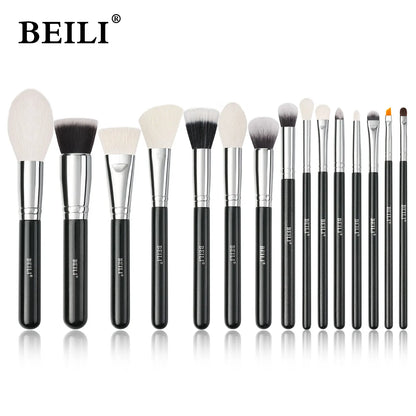 BEILI 15Pcs Rose Gold Makeup Brushes Pink Natural Goat Hair