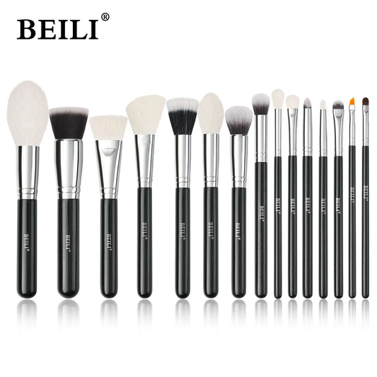 BEILI 15Pcs Rose Gold Makeup Brushes Pink Natural Goat Hair
