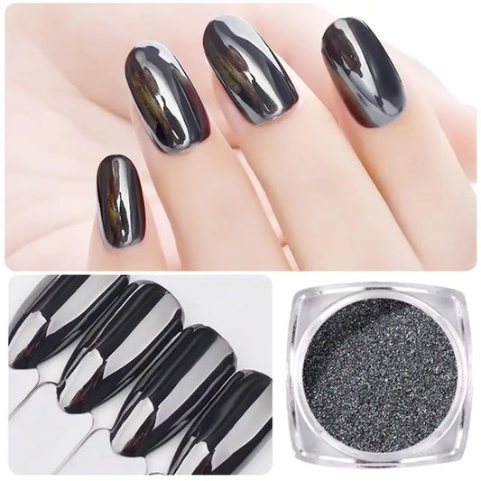 1g/Box DIY Black Mirror Nail Glitter Powder Dazzling Shining Chrome Pigment