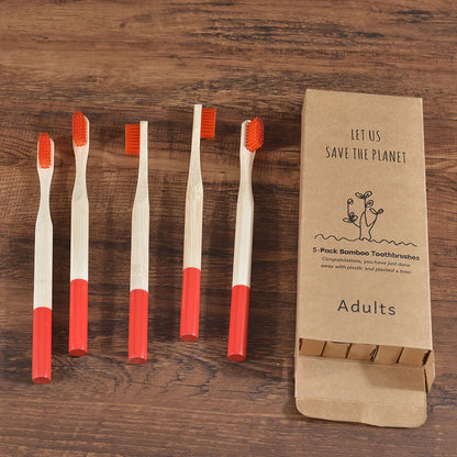 5Pack Adult Bamboo Toothbrush Medium Bristles Eco Friendly