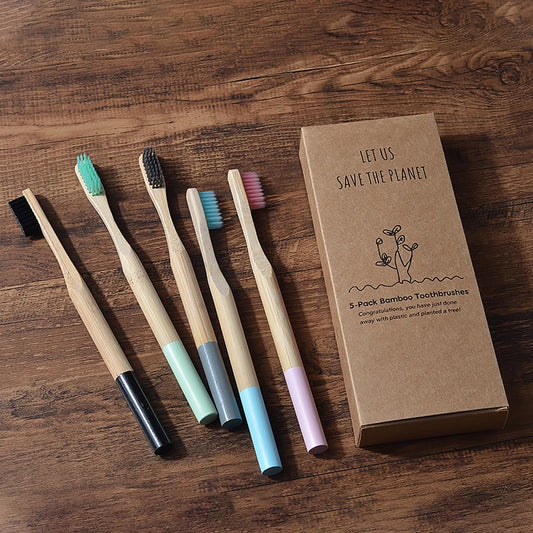 5Pack Adult Bamboo Toothbrush Medium Bristles Eco Friendly